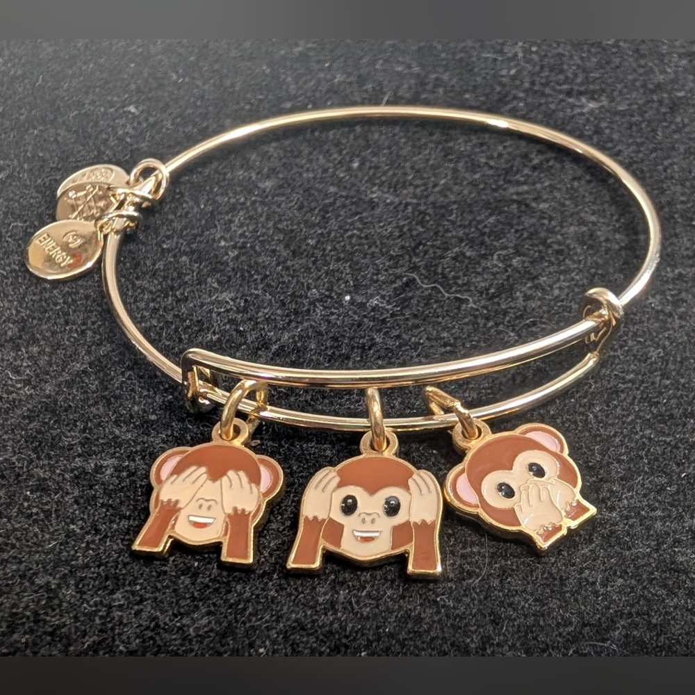 Monkey Emoji See No Evil, Hear No Evil, Speak No Evil Gold Expandable Bangle
